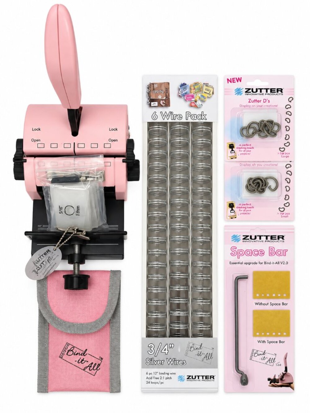 Zutter Bind-It-All V2.0 Pink Binding Machine + Wires Space Bar Accessories
